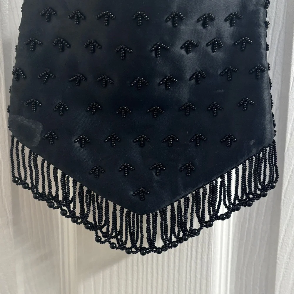 Vintage Handmade Black Beaded Fringe Evening Bag - For Ganson of California